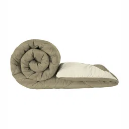 VAS COLLECTIONS Beige & Green Striped Microfiber Heavy Winter 233 GSM Double Bed Comforter-image-15