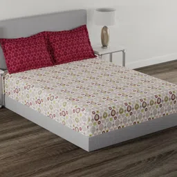 MYTRIDENT White & Green Floral 144 TC Queen Bedsheet with 2 Pillow Covers-image-52