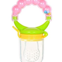 AEREX BPA Free Silicone Food Nibbler with Mesh Nipple for Fruit and Veggies with Rattle Handle for Baby (Pink) image 5