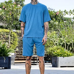 House of Koala Textured Round Neck T-Shirt With Shorts-image-34