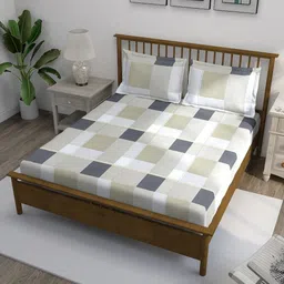 SWAYAM Ananda Yellow Printed Pure Cotton 210 TC Fitted Queen Bedsheet Set 1.98 x 1.82m-image-85