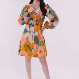 POPPI Women Floral Printed Puff Sleeve Fit & Flare Dress-picture-18