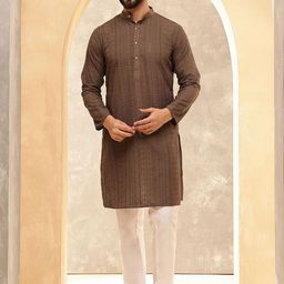 Anouk Brown Geometric Embroidered Sequence Mandarin Collar Straight Kurta-picture-42