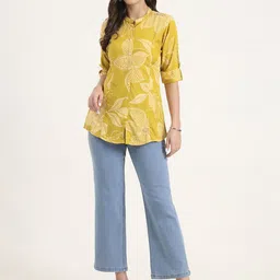 Divena Floral Printed Mandarin Collar Roll-Up Sleeves Ethnic Print Shirt Style Top-picture-39