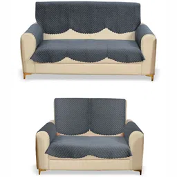 Fashion Throw Grey Checked Velvet Sofa Cover With Arms-image-18
