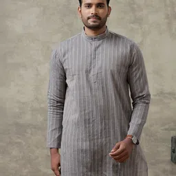 Ramraj Striped Band Collar Cotton Straight Kurta-picture-45