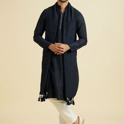 Manyavar Floral Embroidered Mandarin Collar Art Silk Kurta With Pyjamas & Dupatta-45
