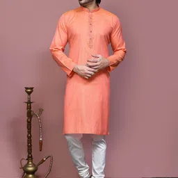 RANAK Mandarin Collar Thread Work Pure Cotton Straight Kurta-image-7
