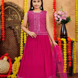 Aarika Girls Embellished Mirror Work Ready to Wear Lehenga & Blouse With Dupatta-image-91