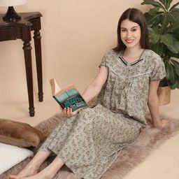Sweet Dreams Floral Printed Pure Cotton Maxi Nightdress-image-72