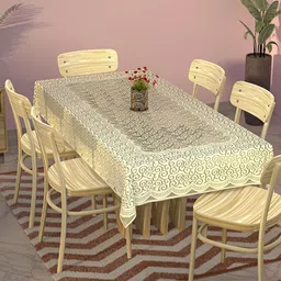 Kuber Industries Cream-Coloured Floral Anti-Skid Cotton 6-Seater Table Cover-49