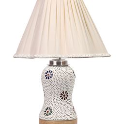 Aura Off White & Beige Textured Glass Frustum Shaped Table Lamp-12