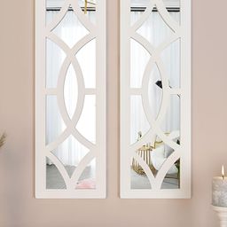 Homscape 2-Pcs White Rectangle Shaped wooded WallMirrorDecor-2