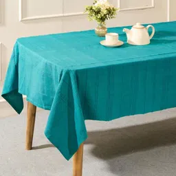 Fabindia Teal Cotton 8-Seater Table Cover with Textured details-8