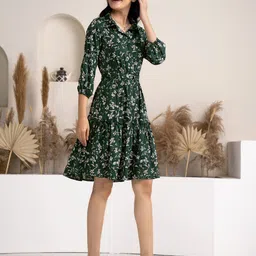 DressBerry Floral Print Puff Sleeve Crepe Fit & Flare Dress-picture-11