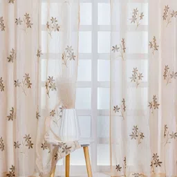 Parda Online Gold-Toned & Brown Set Of 2 Floral Printed Sheer Long Door Curtain-18