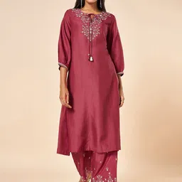 Marigold Lane Geometric Embroidered Mirror Work Straight Kurta With Palazzos-picture-3