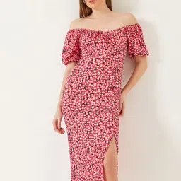 BIANCO LUCCI Women Floral Print Off-Shoulder Sheath Slits Dress-image-26