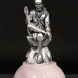 Exotic India Silver-Toned Blessing Sai Baba On Rose Quartz Gemstone Base Showpiece-picture-3