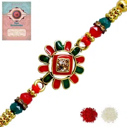 MEIRA JEWELLERY Designer Beaded Rakhi With Greeting Card & Roli Chawal-68