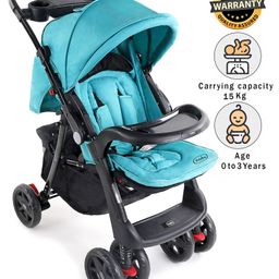 Babyhug Wander Buddy Stroller With Rear Parent Utility Box With Cup Holder - Teal Blue-58