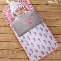 Babyhug Premium Cotton Baby Nest Bag Seahorse Theme - Pink & Grey-image-36