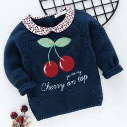 Babyoye Full Sleeves Sweater Cherry Patch - Navy-picture-3