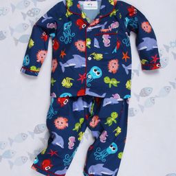 Knitting Doodles Full Sleeves Marine Print Night Suit - Dark Blue-image-9