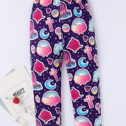 Kookie Kids Full Length Leggings Allover Print - Purple-image-73