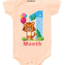 KNITROOT Short Sleeves Tiger One Print Onesie - Peach-image-44