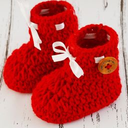 Love Crochet Art Rose Crochet Booties - Red-image-37