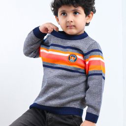 Babyhug Full Sleeves Color Block Sweater - Blue-picture-18