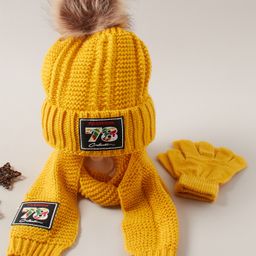 Babyhug Woven Cap with Pom Pom and Gloves Muffler Set - Yellow-image-22