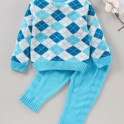 Babyhug Full Sleeves Intarsia Knitted Sweater Set - Blue-image-19