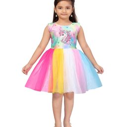 Aarika Sleeveless Unicorn Print Fit & Flare Net Dress  - Multi-image-1
