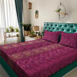 KLOTTHE Maroon Floral Bedsheet with 2 Pillow Covers-picture-30