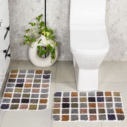 Saral Home 2-Pcs Grey & Blue 3000 GSM Printed Anti- Skid Bath Rugs-45