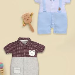 BABY GO Infant Boys Pack Of 2 Printed Pure Cotton Rompers-image-101