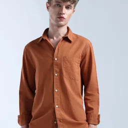 Flying Machine Spread Collar Long Sleeves Cotton Shirt-picture-7