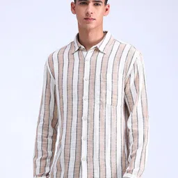 Flying Machine Men Spread Collar Vertical Striped Cotton Casual Shirt-image-68