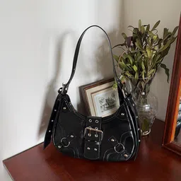 StyleCast x Revolte Women Textured Half Moon Hobo Bag With Buckle Detail-picture-41