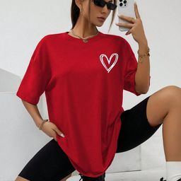 Calm Down Women Red Heart print T-shirt-picture-5