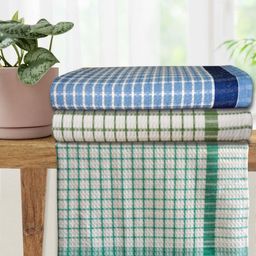 Athom Living Blue & Green 3 Pieces Checked Cotton 210 GSM Bath Towels-image-49