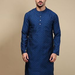 WHITE HEART Ethnic Motifs Jacquard Mandarin Collar Straight Kurta-0
