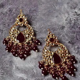 GRLIE Kundan Studded & Beaded Crescent Shaped Chandbalis-16