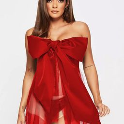 VAGHBHATT Net Strapless Front Bow Tie-Up Cup Laced Net Baby Doll image 1