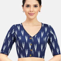 Studio Shringaar Ikat Printed Pure Cotton V-Neck Saree Blouse-picture-11