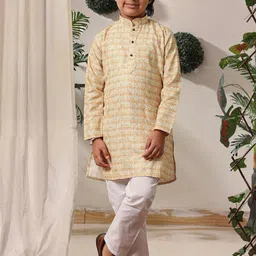 Pro-Ethic STYLE DEVELOPER Boys Floral Printed Mandarin Collar Pure Cotton Kurta & Trousers image 2