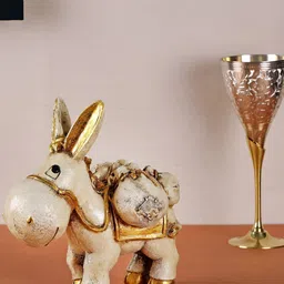 NM White & Gold-Toned Donkey Figurine Showpiece-image-11