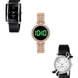 THE SHOPOHOLIC Women Set of 3 Dial & Bracelet Style Straps Analogue Watch TR-K-BF-BLACK-picture-37